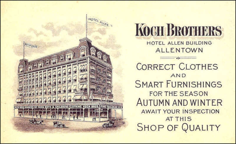 Koch Brothers Trade Card NE Corner Center Square Allentown PA