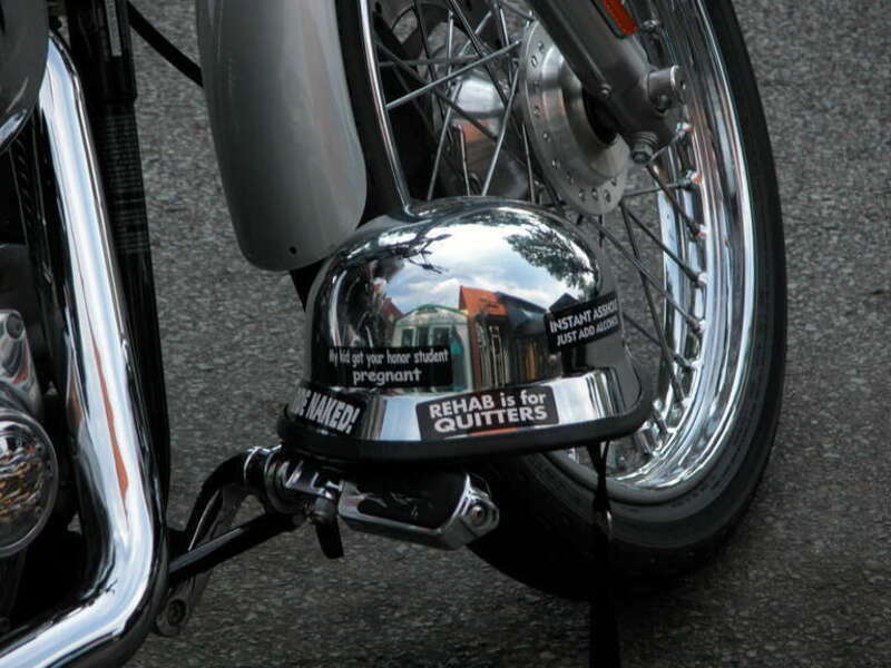 An unusual motorcycle helmet spotted on 9th St in Durham, North Carolina.