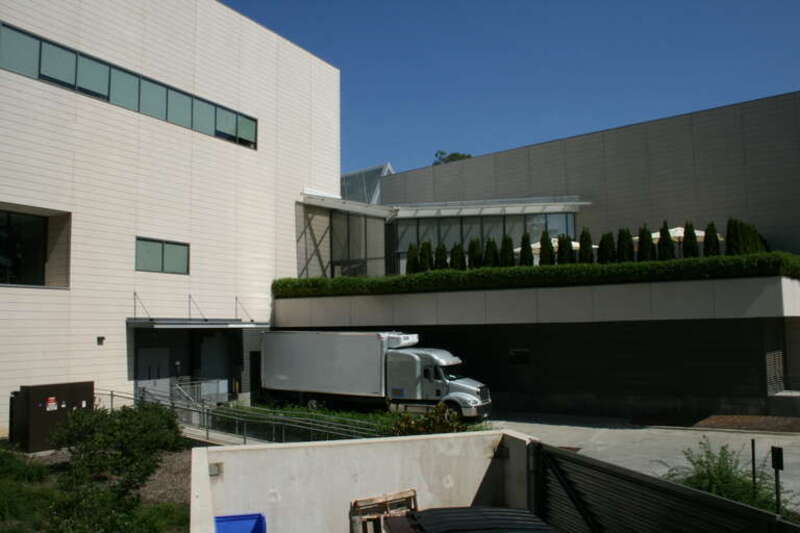 A truck parked in the rear quarters of the Nasher Museum of Art at Duke University in Durham, North Carolina.