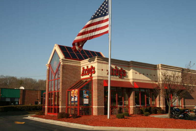 An Arby's restaurant at 5278 North Roxboro Road in Braggtown, a neighbourhood of Durham, North Carolina.