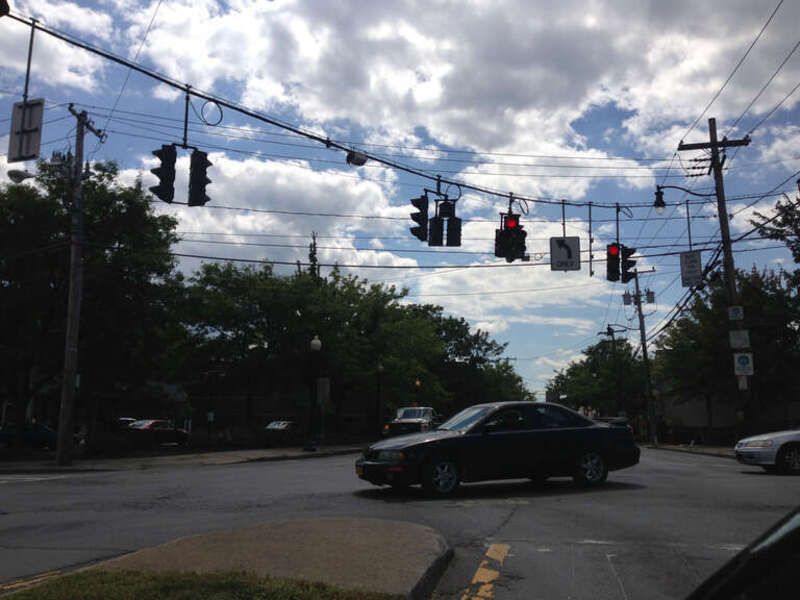 View south along U.S. Route 9 at Livingston Avenue in Albany, New York