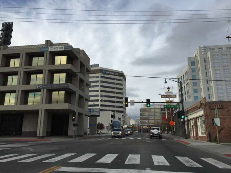 View north along Virginia Street (U.S. Route 395 Business) at California Avenue in Reno, Nevada