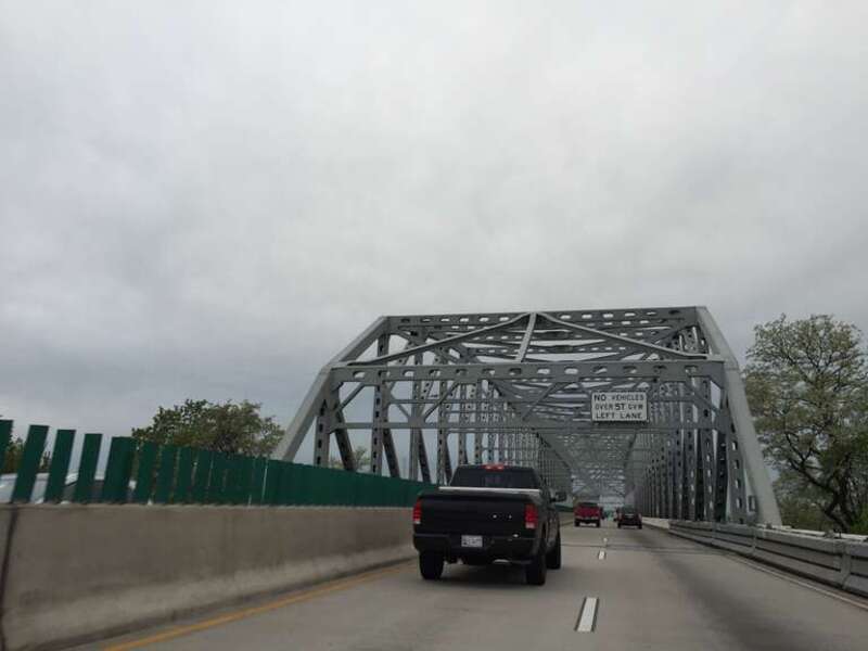 View south along Interstate 895 (Baltimore Harbor Tunnel Thruway) just before crossing over the CSX's Curtis Bay Branch rail line in Baltimore City, Maryland
