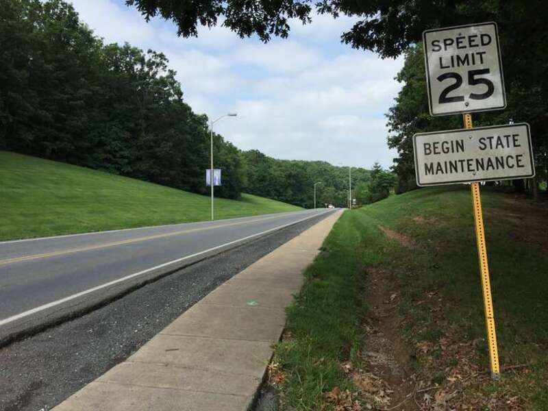 View west along Virginia State Route 331 (University Boulevard) at Driver Drive in Harrisonburg, Virginia