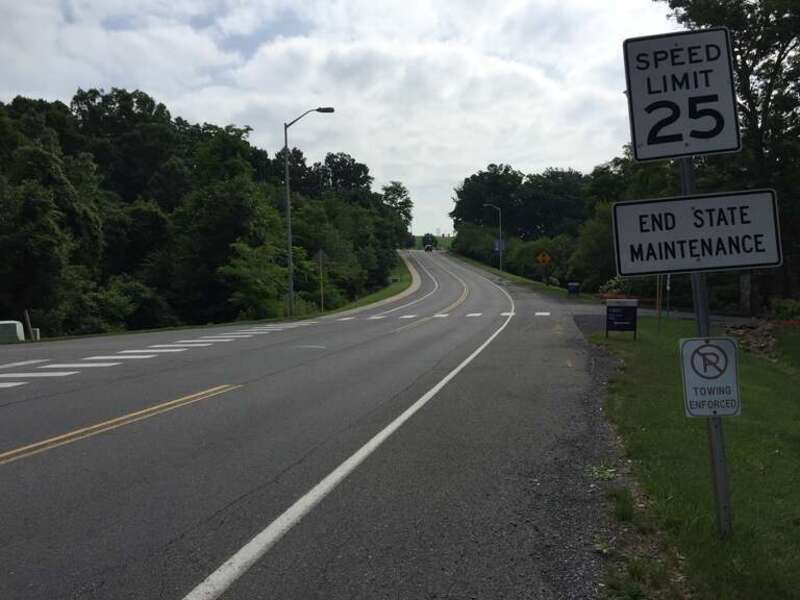 View east along Virginia State Route 331 (University Boulevard) at Driver Drive in Harrisonburg, Virginia