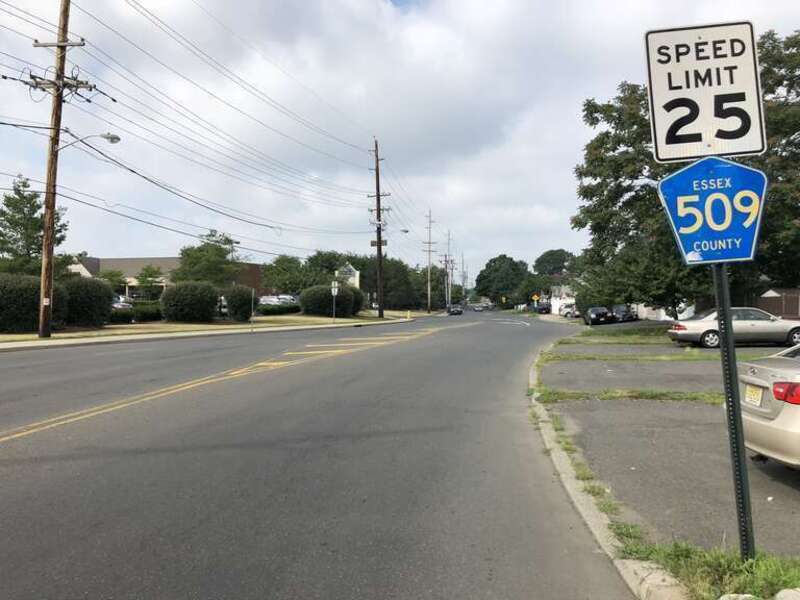 View south along Essex County Route 509 (Watsessing Avenue) just south of Essex County Route 670 (Franklin Street) in Bloomfield Township, Essex County, New Jersey