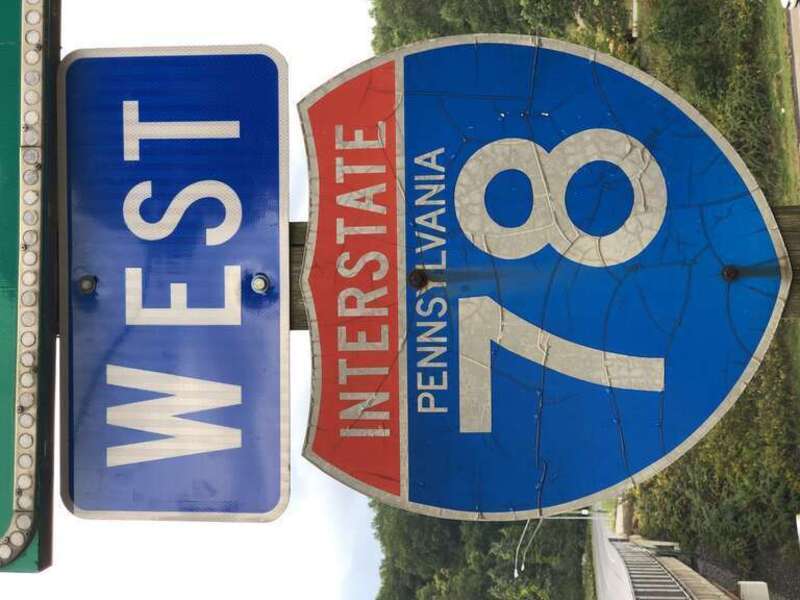Sign for Interstate 78 at the entrance to westbound Interstate 78 and northbound Pennsylvania State Route 309 at Rock Road in Salisbury Township, Lehigh County, Pennsylvania