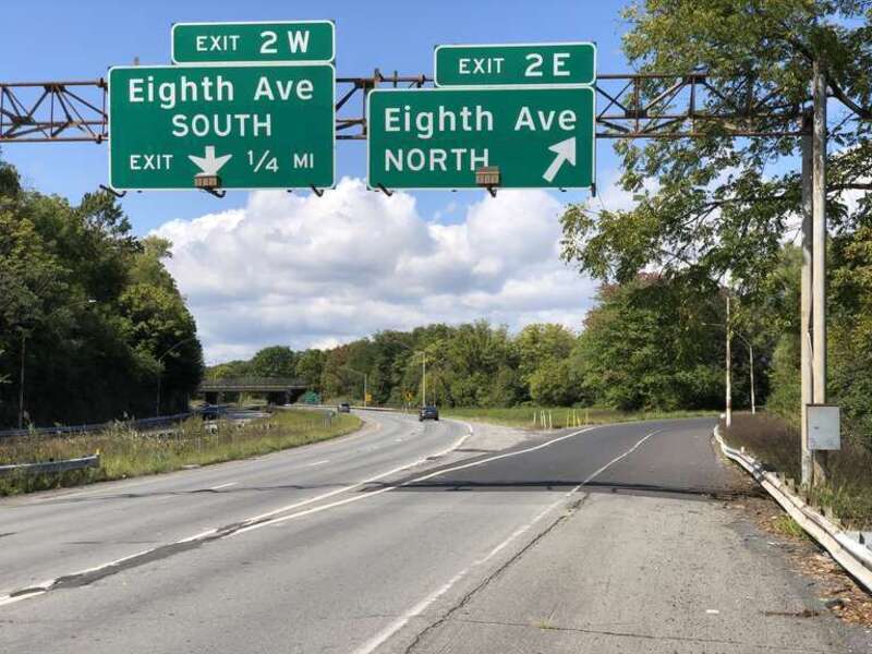 View north along Pennsylvania State Route 378 at Exit 2E (Eighth Avenue NORTH) in Bethlehem, Lehigh County, Pennsylvania