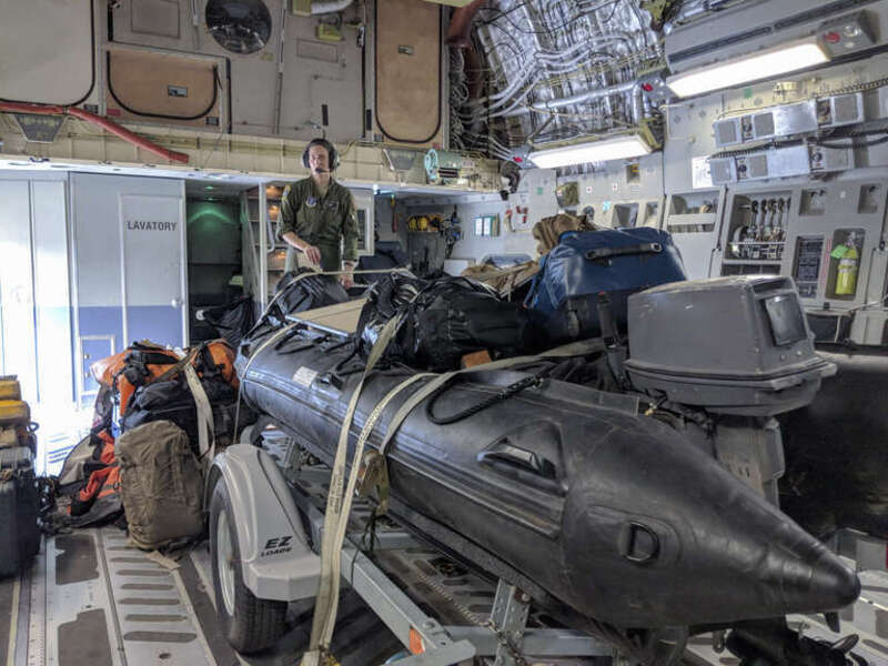 Alaska Air National Guard Technical Sgt. Jennifer Fitzpatrick, a loadmaster with the 144th Airlift Squadron, gives a safety brief to pararescue personnel from the AKANG’s 212th Rescue Squadron, 176th Wing and California ANG’s 131st Rescue Squadron,