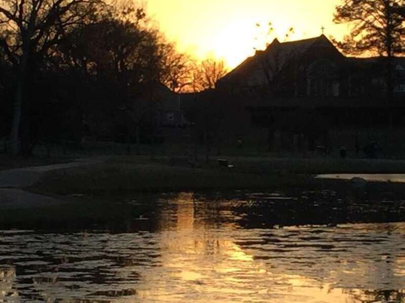 View over the pond at sunset in Avondale Park in Birmingham, AL. Avondale Park Historic District