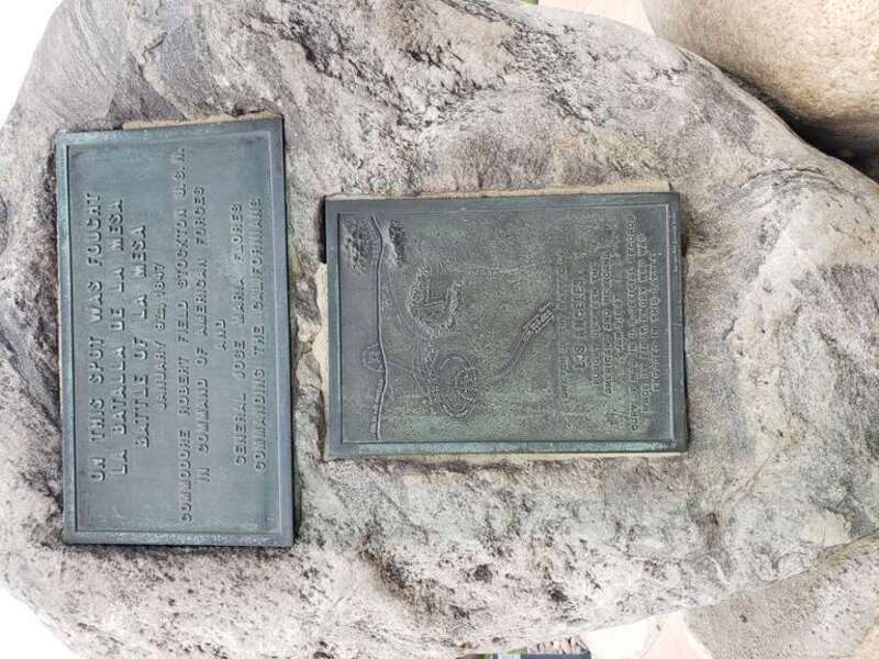 Upper rock plaques on the Native Sons of the Golden West monument for the Battle of La Mesa