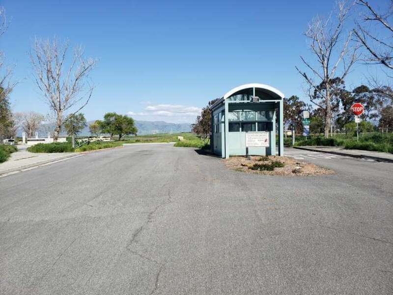 Entrance by road to Baylands Park in Sunnyvale, CA