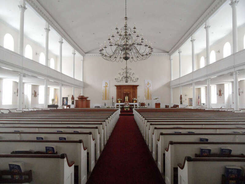 Boston, MA - North End: St. Stephen's Church, interior, looking to sanctuary / southeast; in April 2019