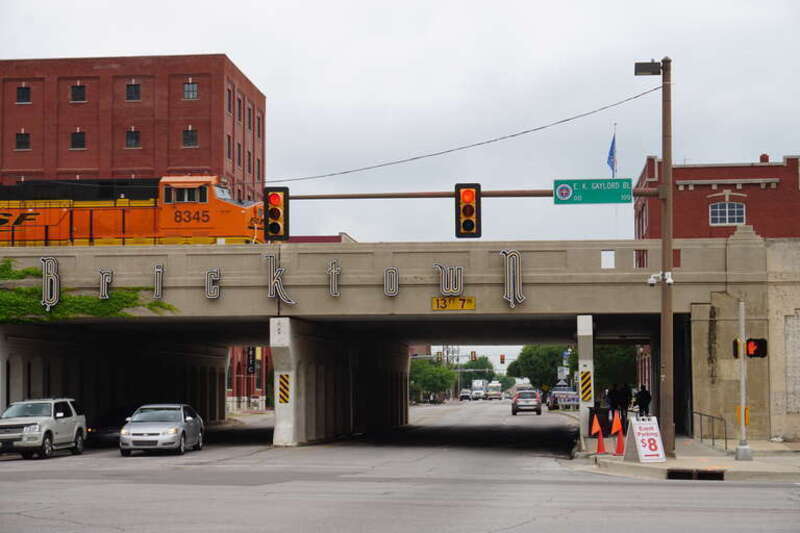 The Sheridan Avenue entrance to the Bricktown district of Oklahoma City, Oklahoma (United States).