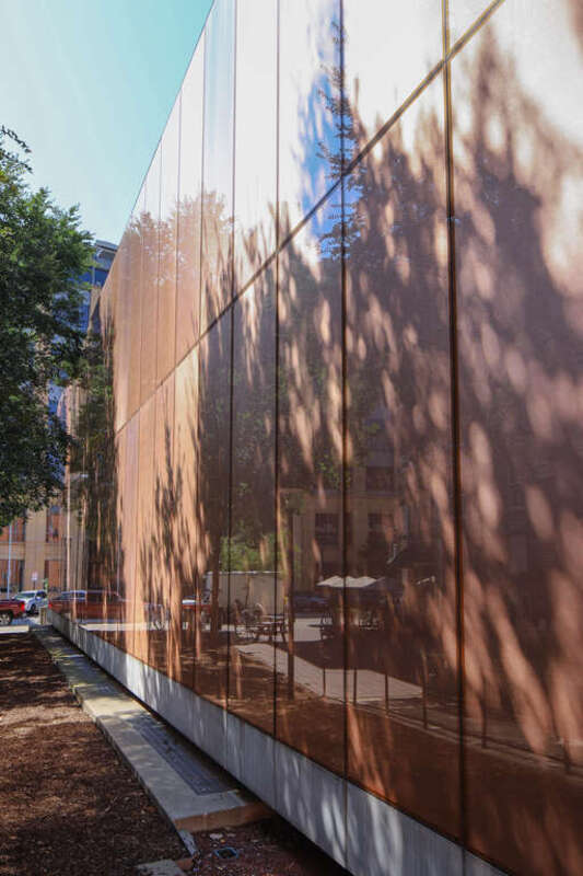 Central Library, Des Moines Public Library, 1000 Grand Ave., Des Moines. Architect: David Chipperfield. Date of opening: April 8, 2006. The building is noted for its 18-foot copper-mesh glass walls.