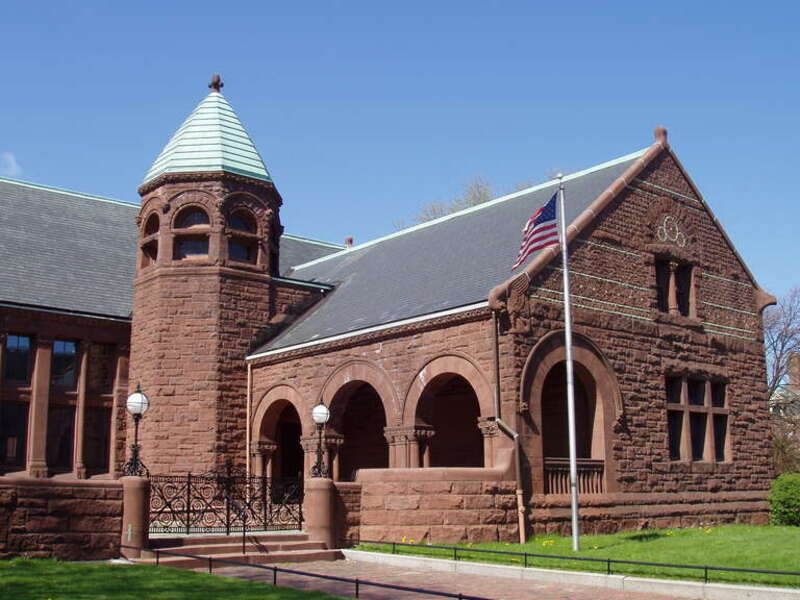 Converse Memorial Library, Malden, Massachusetts, USA; H. H. Richardson, architect. Angle view.