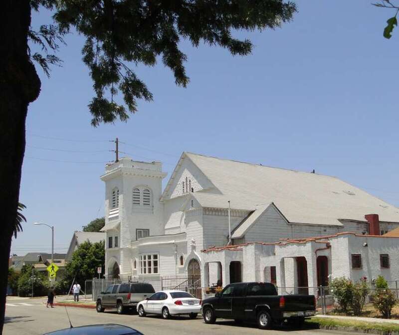 Crouch Memorial Church (formerly Beth Eden Baptist Temple) in 27th Street Historic District, 1001 E. 27th Street, Los Angeles, California.  Listed in National Register of Historic Places