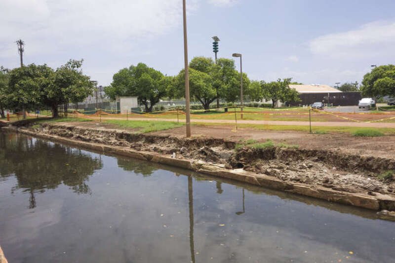 Took this a few months back, I should go back and look to see if it has been repaired. This was damage from then Tropical Depression Kilo which brought us a bunch a rain.