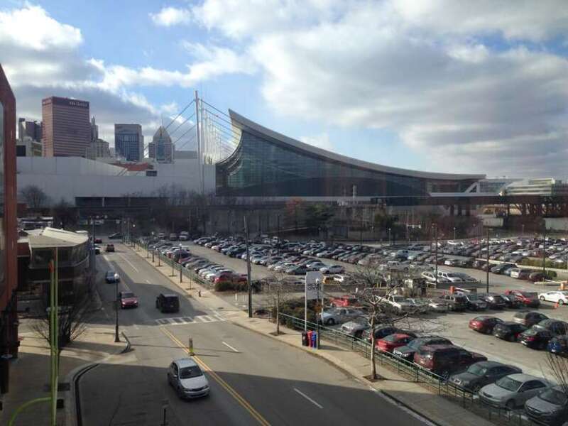 The David L. Lawrence Convention Center and downtown Pittsburgh, Pennsylvania viewed from the Heinz History Center.