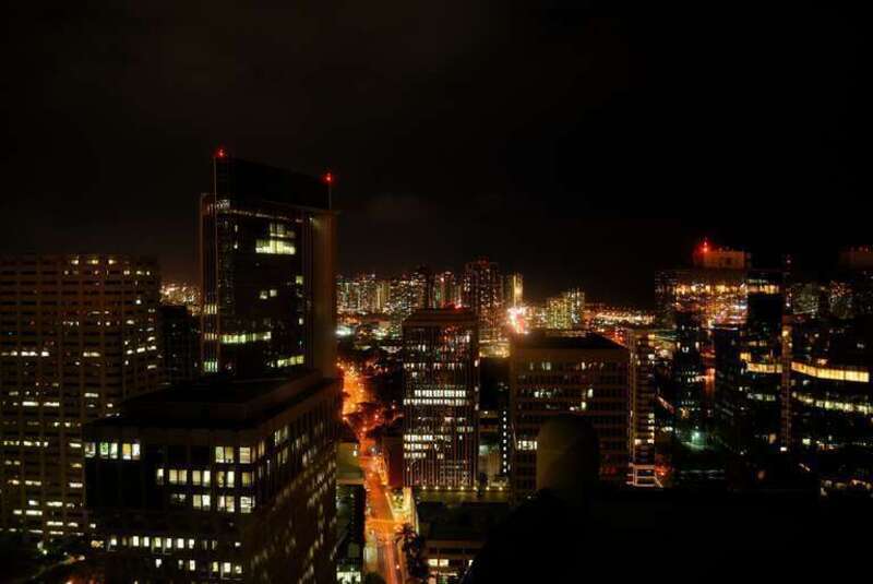 View from an office building downtown at night.