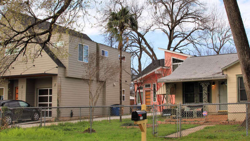 Image shows the gentrification of the once largely Hispanic area of East Austin on Willow Street.