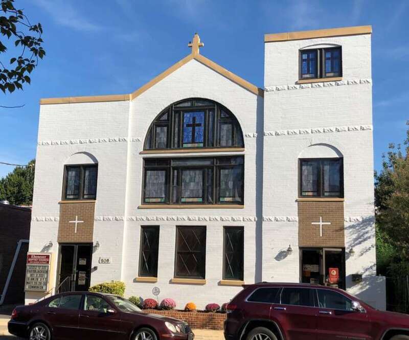 The Ebenezer Baptist Church at 909 Queen Street at the corner of Delaney Court in Old Town Alexandria, Virginia.
