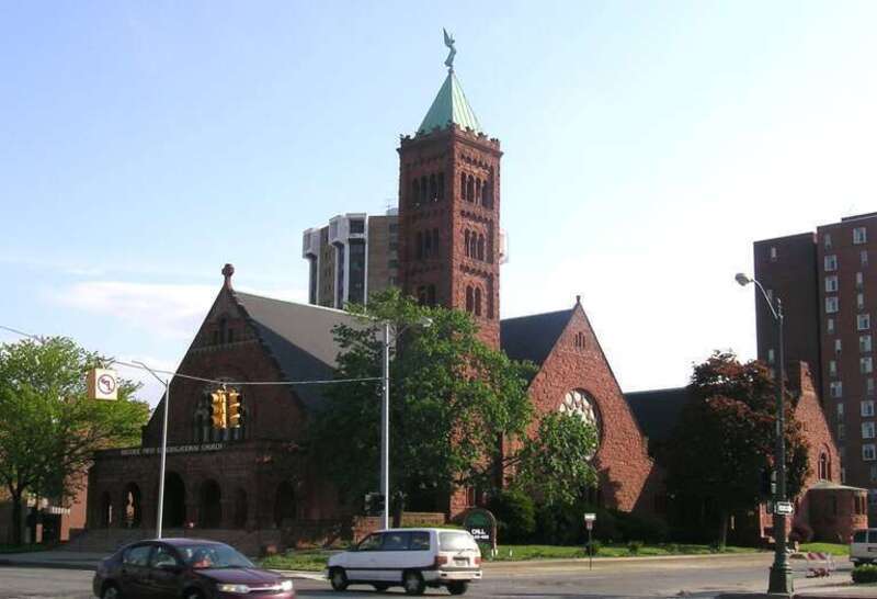 First Congregational Church — on Woodward Avenue in Midtown Detroit, Michigan.
A Romanesque revival style red limestone building built in 1891.
The First Congregational Church is a Michigan State Historic Site, a contributing property to the multiple