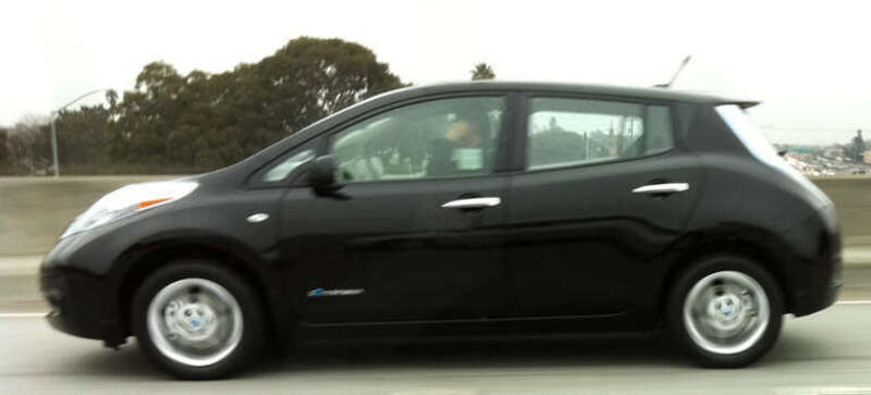 First Nissan Leaf delivered in the US on the road, South of San Francisco.