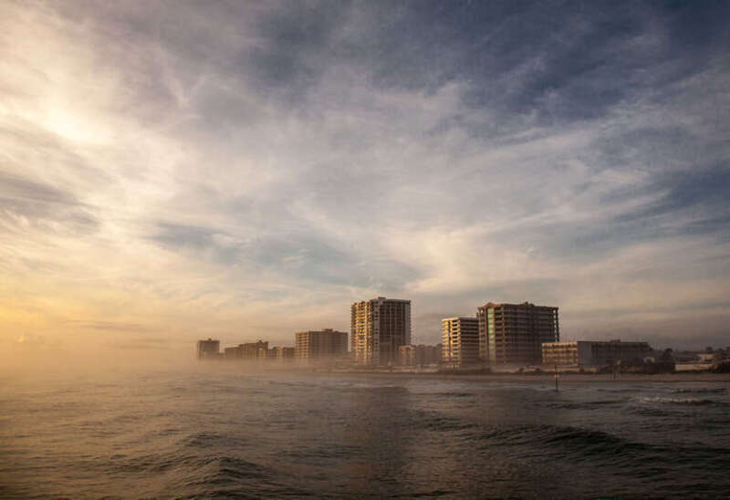 500px provided description: Foggy Morning In Daytona [#sky ,#landscape ,#sunrise ,#morning ,#beach ,#golden ,#foggy ,#beaches ,#daytona]