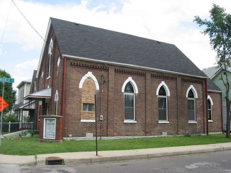 Front and western side of the Church of Jesus Christ Apostolic Faith, located at 701 E. McCarty Street in Indianapolis, Indiana, United States.  Built in 1872, it was originally home to the first Danish Lutheran church in the United States.  Today,