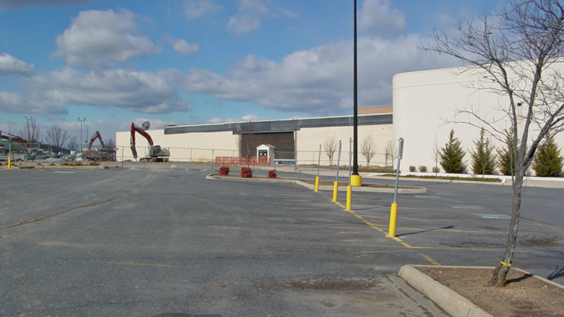 Former site of a Walmart store at Valley Mall in Harrisonburg, Virginia.  The Walmart store opened along with a new food court in 1991, and closed in 2003 when the store relocated to a Supercenter in the then-new Harrisonburg Crossing shopping