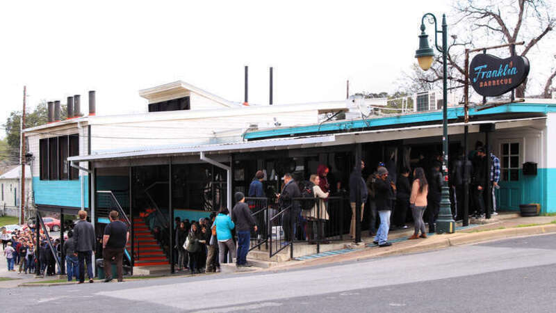 Franklin Barbecue on 11th Street in Austin, Texas, United States about to open for lunch. The line is always like this.