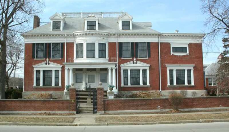 George B. Douglas House located at 800 2nd Avenue Southeast in Cedar Rapids, Linn County, Iowa is on the National Register of Historic Places. Front/street side view. Currently (March 2011) houses the Cedar Memorial funeral home and Grant Wood