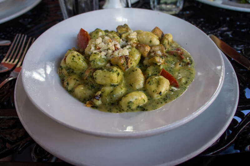 My entree at Ralph Brennan's Jazz Kitchen: Grilled Chicken &amp;amp; Gnocchi Pesto
Potato dumplings, oven roasted tomatoes, creamy pesto sauce, shaved Asiago cheese.