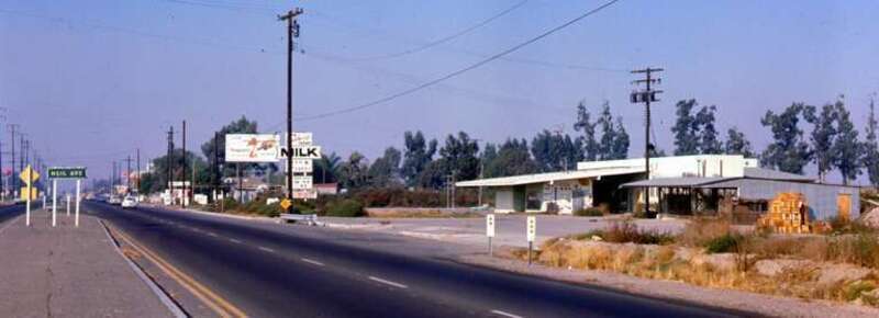 The Brookhurst Dairy and other businesses can be seen.

There are no known copyright restrictions on this image. All future uses of this photo should include the courtesy line, &quot;Photo courtesy Orange County Archives.&quot;