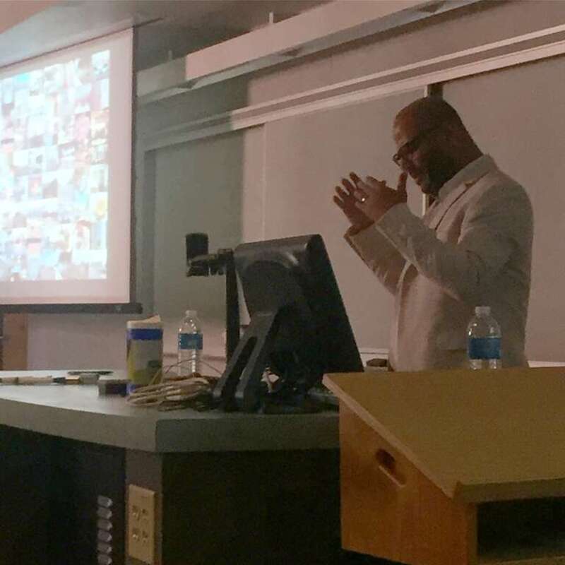 Hasan Elahi, visual artist, gives lecture about digital identity and authorship at UNC Chapel Hill in March 2017