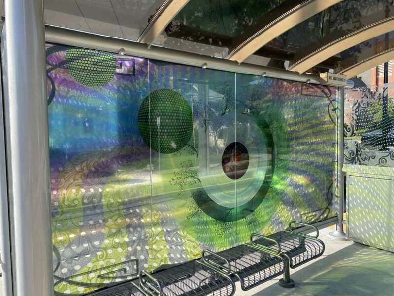 Passenger shelters and platform at Hawthorne &amp;amp; 8th station