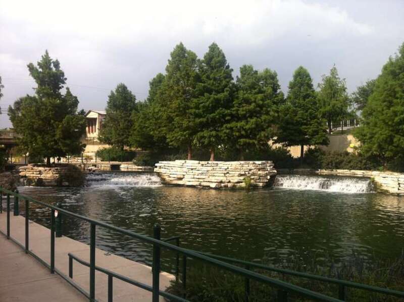 Photograph showing the head of navigation of the Museum Reach of the San Antonio, Texas Riverwalk, 10 Aug 2013