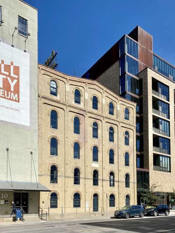 Built in 1878, this Italianate-style mill building was built as the Humboldt Flour Mill for the Bull and Newton milling company, and was later purchased by the adjacent Washburn-Crosby Mill, which renamed it the Washburn-Crosby E Mill.  The building