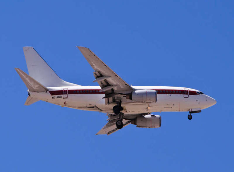 This 2001-vintage Boeing 737 is in service with JANET, a US Air Force &quot;airline&quot; that is in charge of ferrying workers between their jobs at Groom Lake (&quot;Area 51&quot;) and their homes in Las Vegas. The JANET fleet, distinguished by a plain white livery