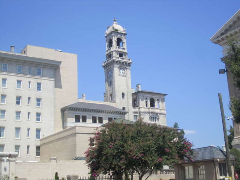 Tower of the historic Jefferson Hotel — in Richmond, Virginia.
Designed by the NYC firm Carrère and Hastings in 1895.
On the National Register of Historic Places in Richmond.
I took photo with Canon camera of Jefferson Hotel in Richmond, VA.