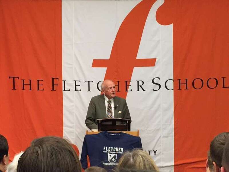 John Curtis Perry delivering his farewell address at the Fletcher School of Law and Diplomacy, May 15, 2015