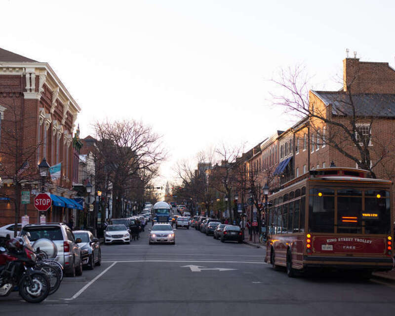 Looking up King Street in Alexandria, Virginia
