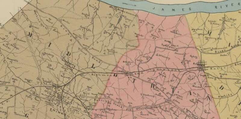 Map of Chesterfield County, Virginia 1888 (cropped to Midlothian mines area)
