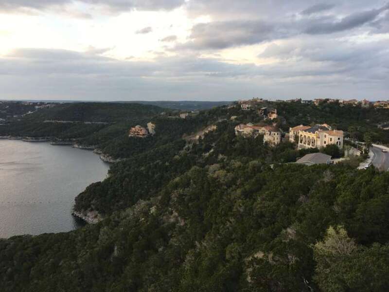 Lake Travis, Texas around sunset viewed from the Oasis at Lake Travis