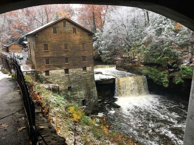 Lanterman's Mill and Falls in Mill Creek Park, shot from underneath the bridge on Canfield Road. This view is no longer possible, as the path under the bridge has been closed.