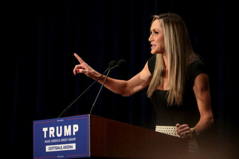 Lara Trump speaking with supporters at a &quot;Make America Great Again&quot; campaign rally at the Scottsdale Plaza Resort in Paradise Valley, Arizona.

Please attribute to Gage Skidmore if used elsewhere.