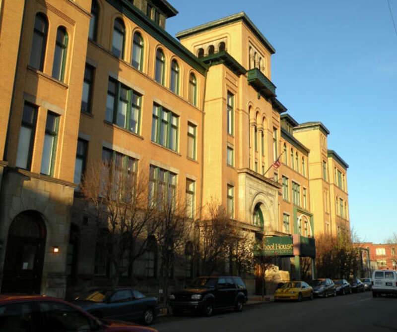 Picture of Latimer School located at Tripoli and James Streets in the East Allegheny neighborhood of Pittsburgh, Pennsylvania, on December 1, 2009.  The school was built in 1898, and is listed on the National Register of Historic Places.  Architect: