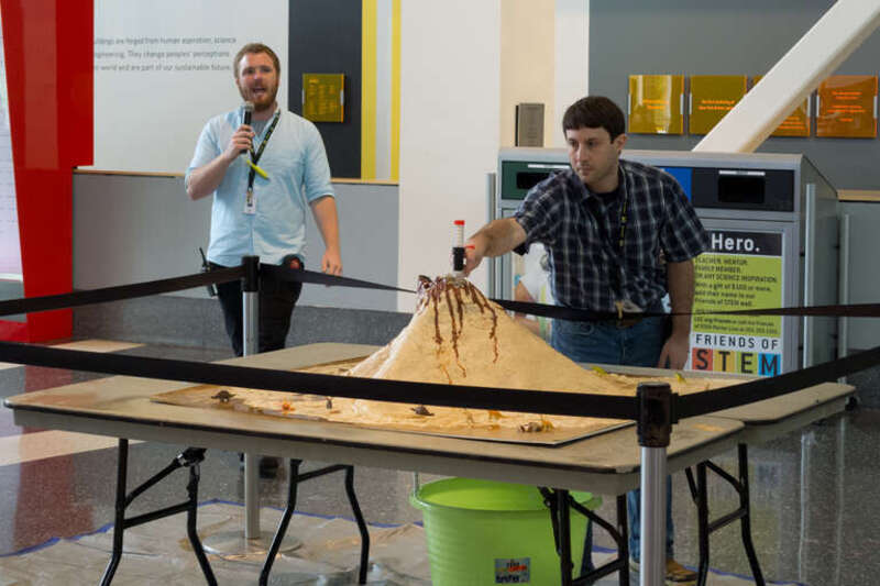 Volcano experiment, Liberty Science Center, Jersey City, New Jersey.