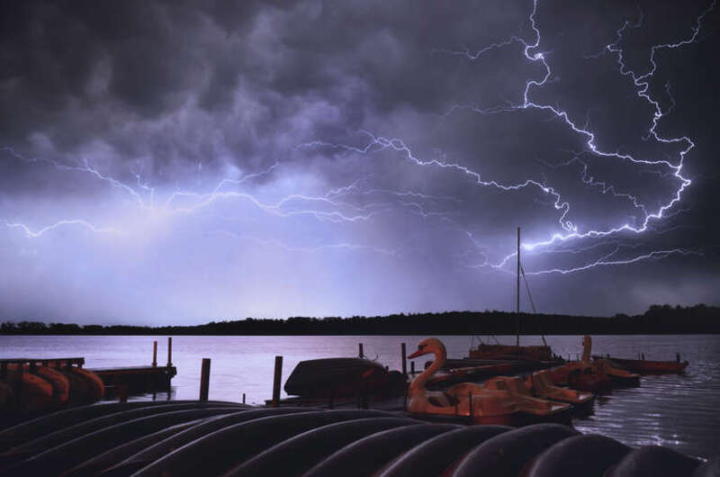 Lightning over Madison Wisconsin on July 21, 2013. Photo taken at the Wingra Boats facilities on Lake Wingra.